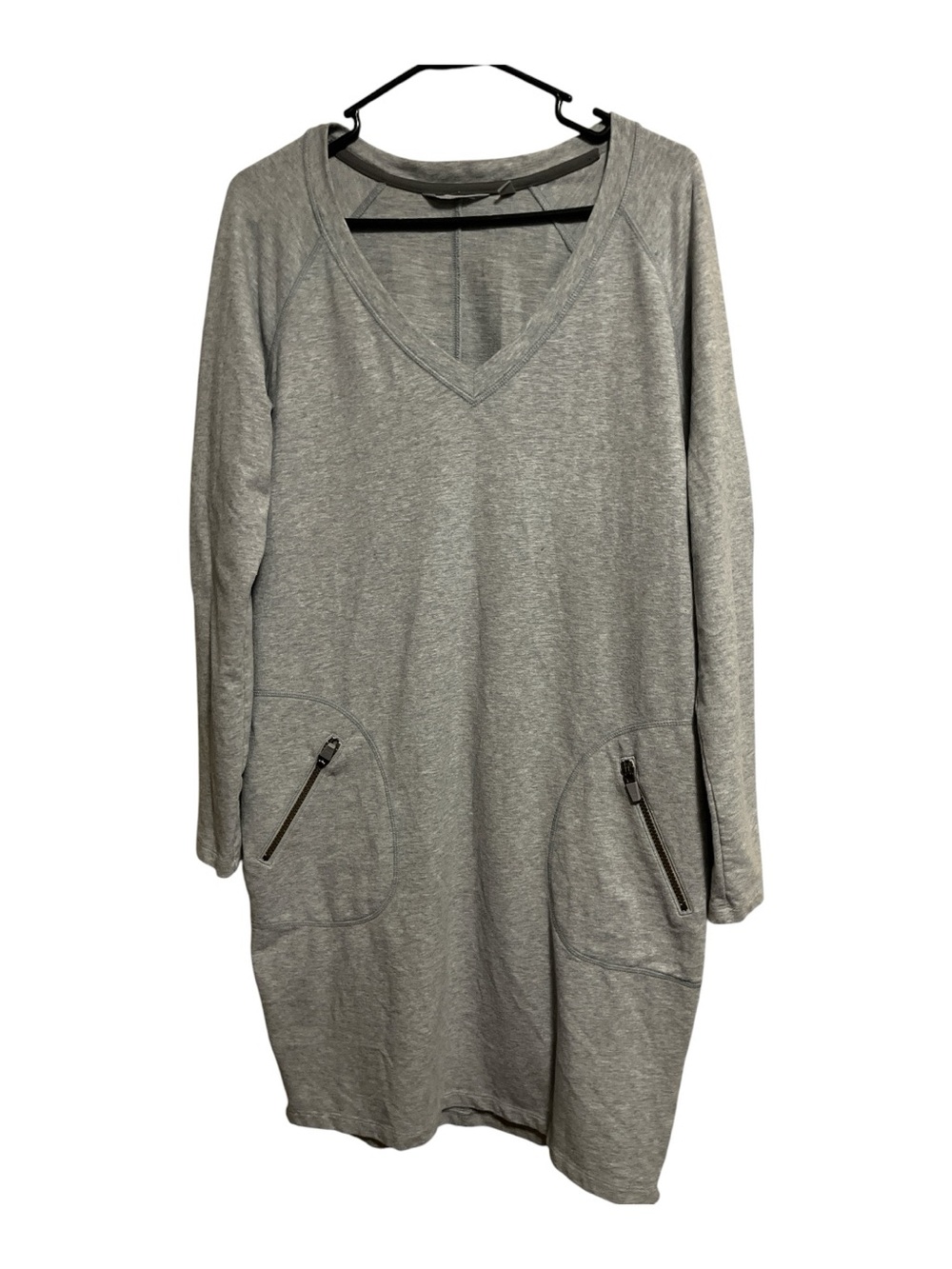 Athleta Heather Gray V-Neck Long Sleeve Dress with Zip Pockets